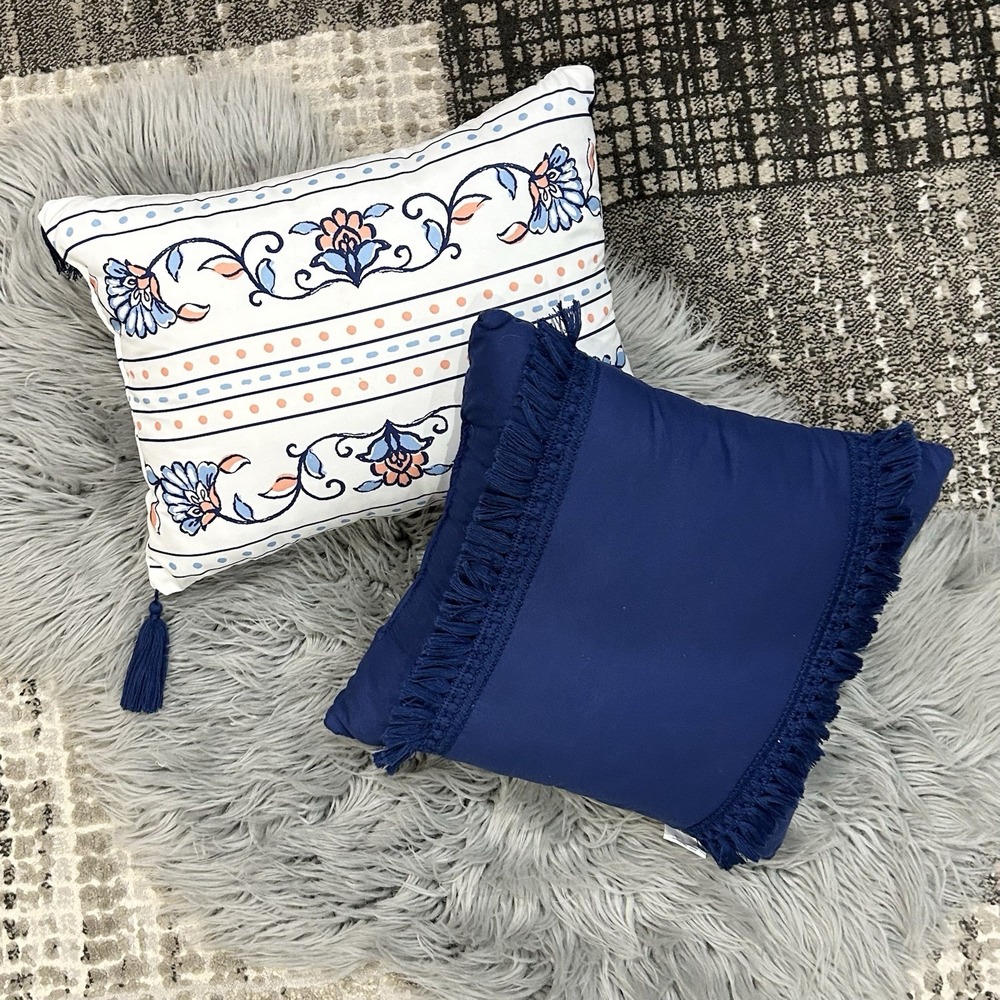Mainstays Throw Pillow Bundle Of Two: White-Navy-Coral Scheme‎